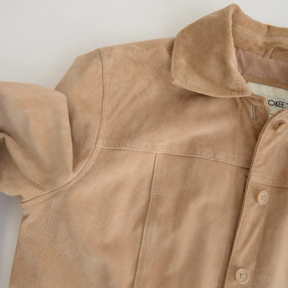 Vintage  Cherokee Tan 100% Leather Suede Button Up Jacket Size Small - Picture 12 of 16